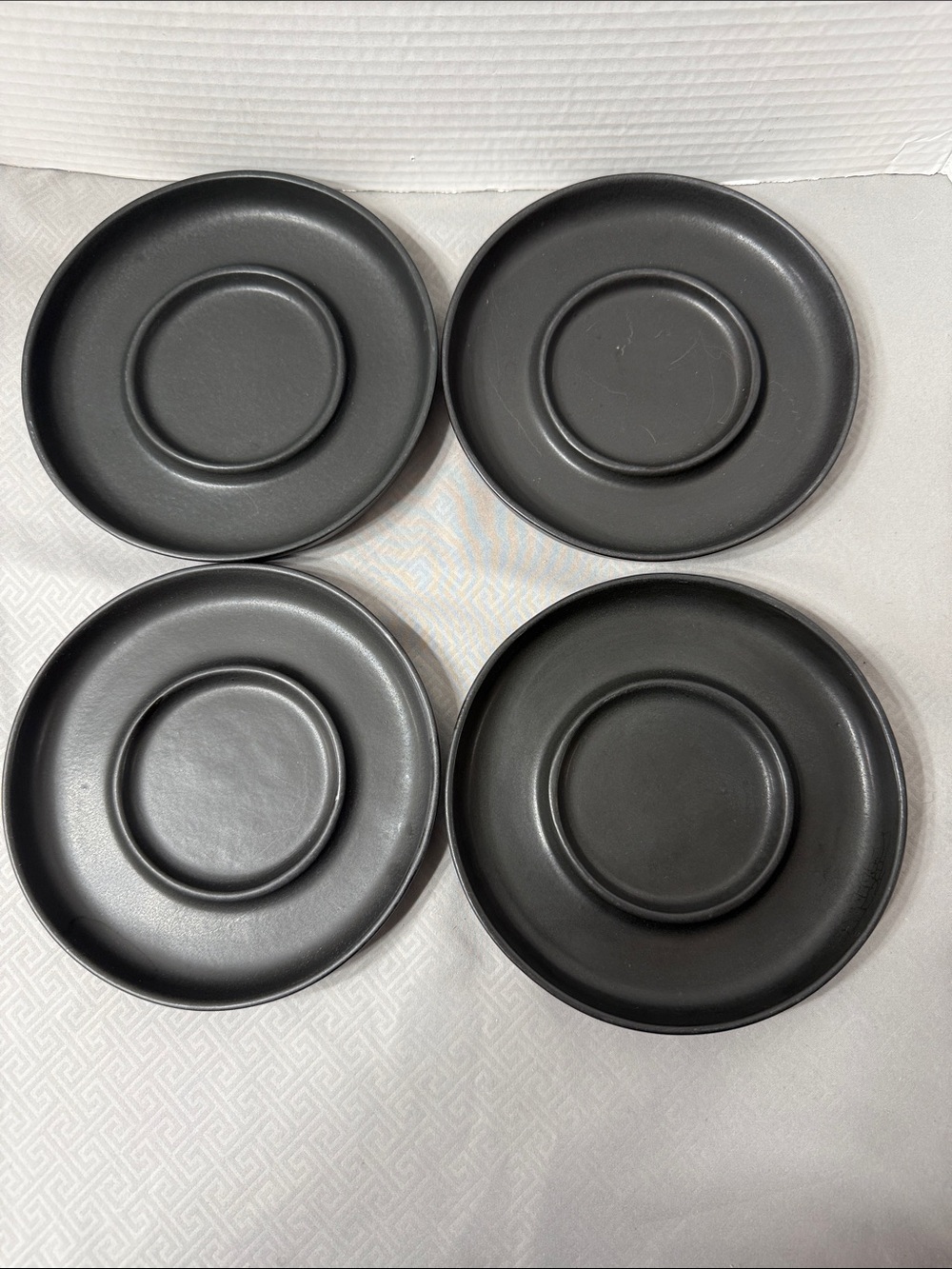 Bennington Potters Matte Black Ceramic Stoneware Saucer # 1365C Set of 4 Vtg USA